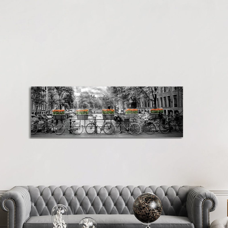 Impression d’art graphique panoramique, "Amsterdam Gentlemen’s canal" par Melanie Viola, H 20 po x l 60 po x P 1,5 po