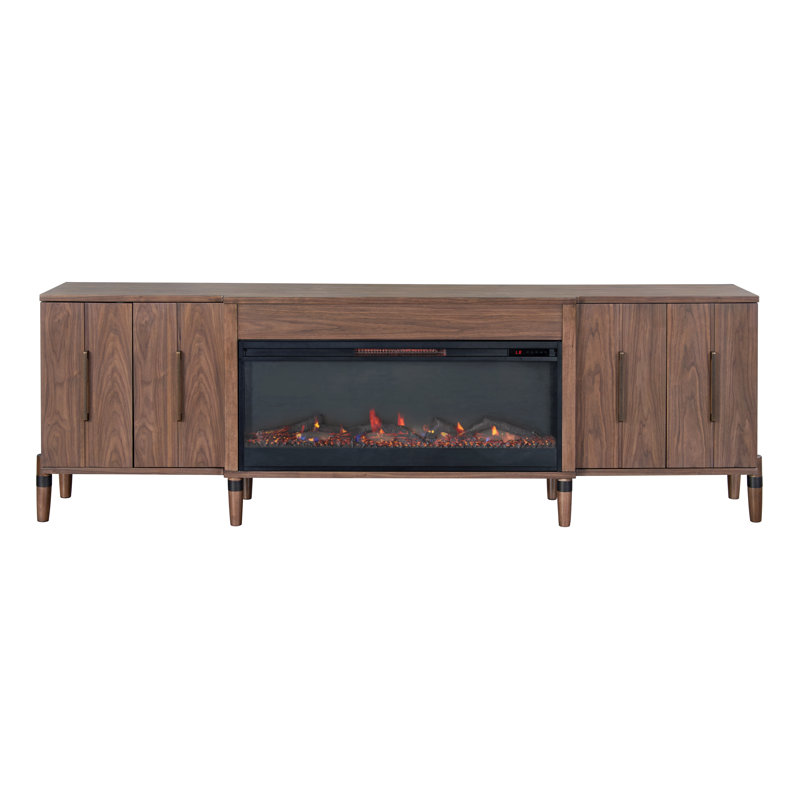 Meuble télé en bois massif avec foyer électrique pour téléviseur Conner, 16"H x 94"L x 28"W