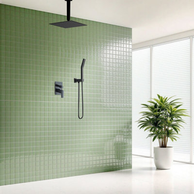 10 In Rainfall Shower System - Ceiling Mount, Rain Shower Heads With Handheld Spray, Thermostatic Shower Faucet Set Complete Shower Trim Kit With Rough-in Valve