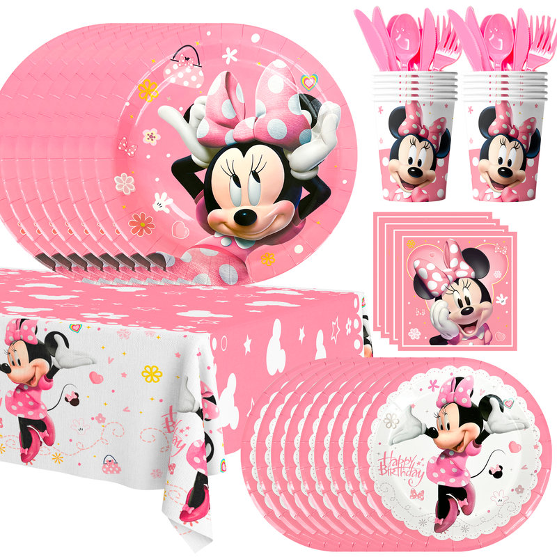 Ensemble de vaisselle de fête d'anniversaire pour filles, Minnie Mouse, 113 pièces Minnie Mouse