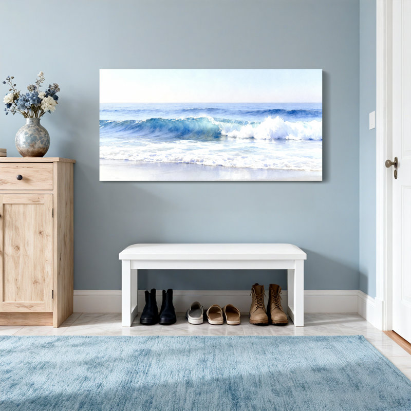 Plantes et fleurs, vagues de l'océan qui se brisent sur le rivage, H 20 po x l 40 po
