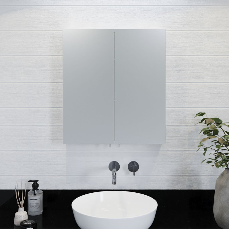 600 mm W 690 mm H Surface Mirrored Bathroom Cabinets with Mirror and 2 Adjustable Shelves