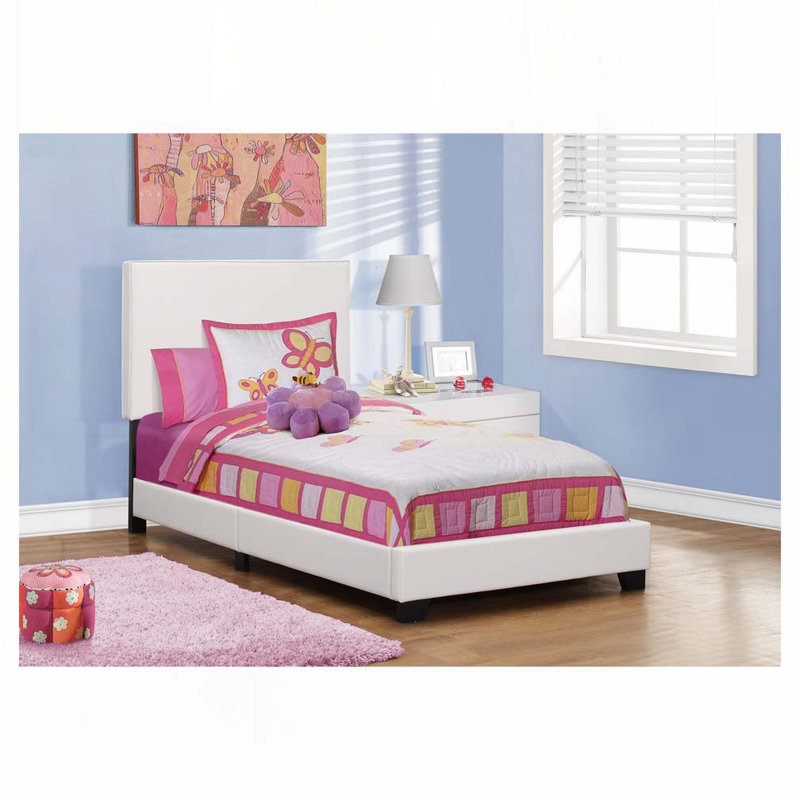Lit plateforme tapissier en similicuir, Lit simple, Blanc