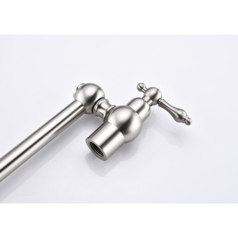 Brushed Nickel Wall Mounted Pot Filler Faucet, Foldable Design For Kitchen Space, Double Handles Smooth Water Flow, And Corrosion Delivery,