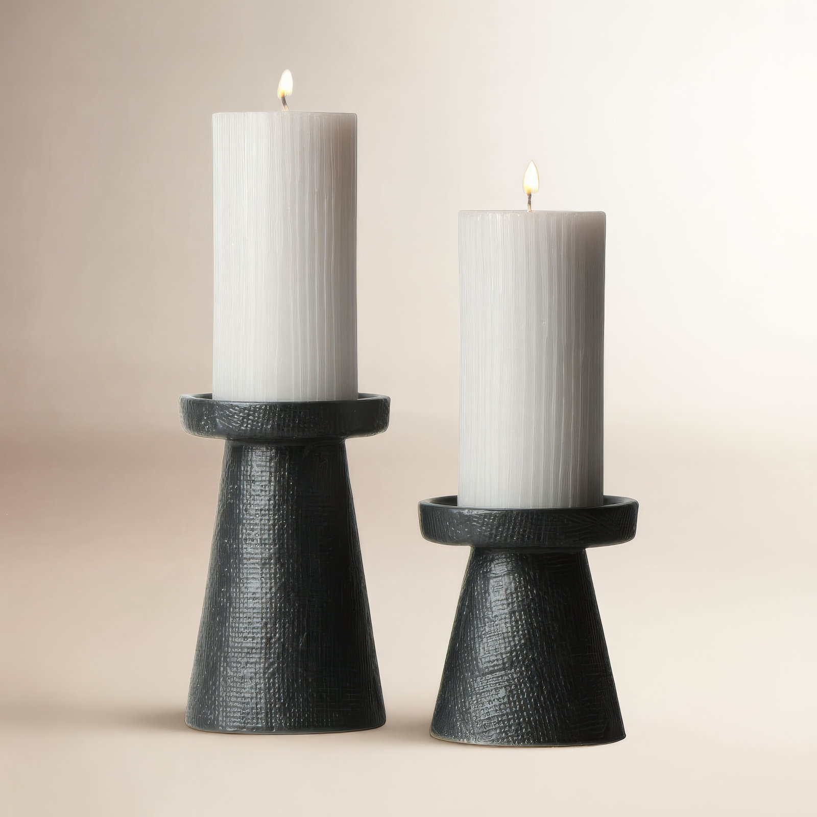 2 Piece Stoneware Table Top Candlestick Set, Black