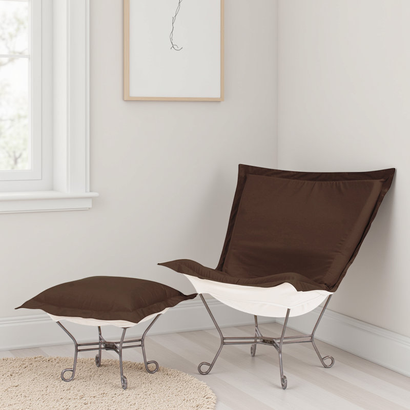 Repose-pieds avec coussin sunbrella Misayo, Titane, Naturel paysage marin