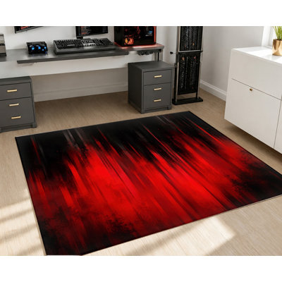Tapis abstrait à rayures rouges et noires, motif de texture fluide et moderne, artistique épuré, lavable à la machine, envers antidérapant, tapis d'intérieur contemporain pour salon, chambre à coucher, entrée, cuisine