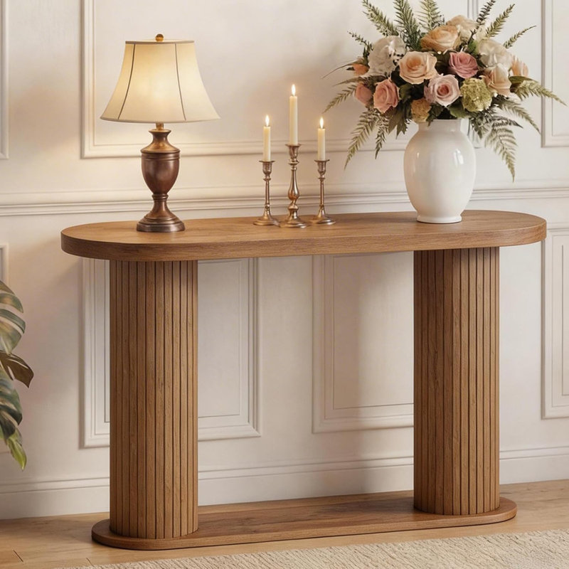 Console cannelée, table d'entrée étroite en bois avec tablette de rangement de 42,5 pouces, table de canapé derrière le canapé, pour couloir, salon, vestibule, entrée, brun