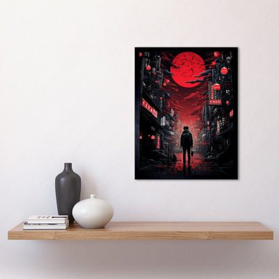 Midnight Blood Moon In Tokyo Conceptual Artwork Japanese - Single Picture Frame Print