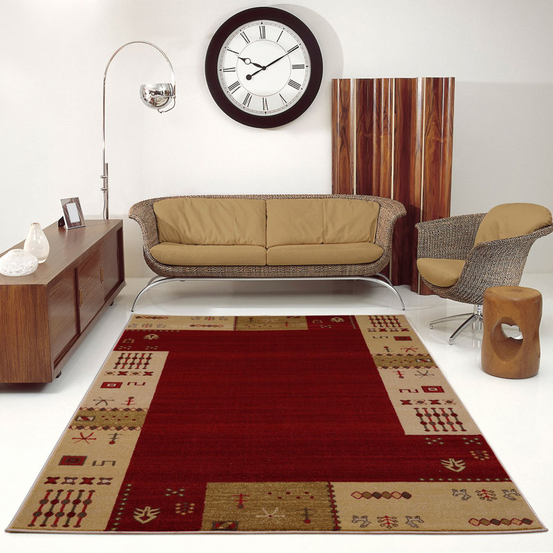 Tapis ikat rouge et crème Alissya, Rectangle 3 pi 9 po x 5 pi 5 po