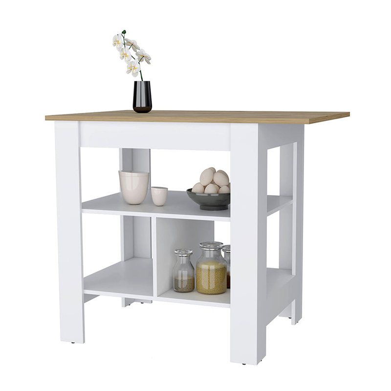 Adeline 3-Shelf Kitchen Island White And Macadamia