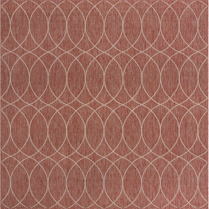 Rust Red Gitter Indoor/Outdoor Trellis Rug, Square 10'