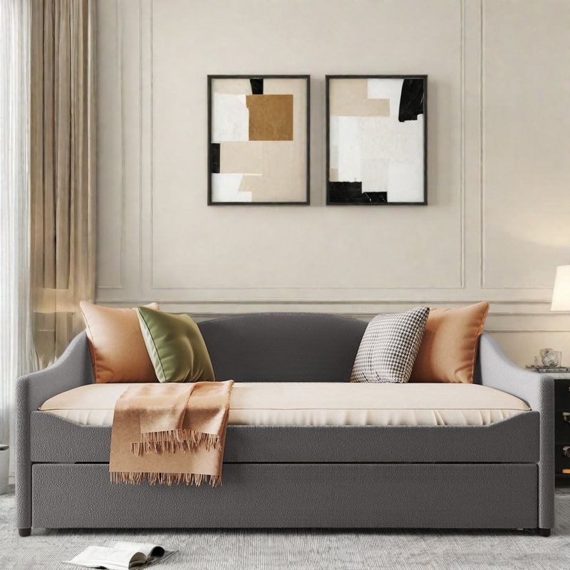 Upholstered Daybed Upholstered Daybed With Led Light And Trundle, Gray