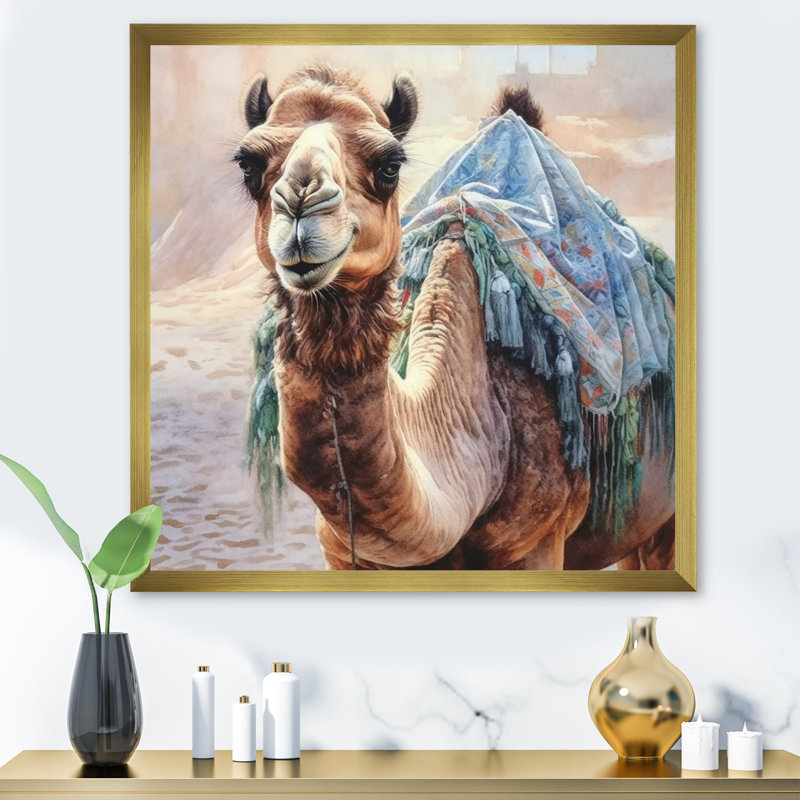 Camel Desert Nomad III sur toile, H 16 po x l 16 po x P 1 po, Cadre doré à une seule photo