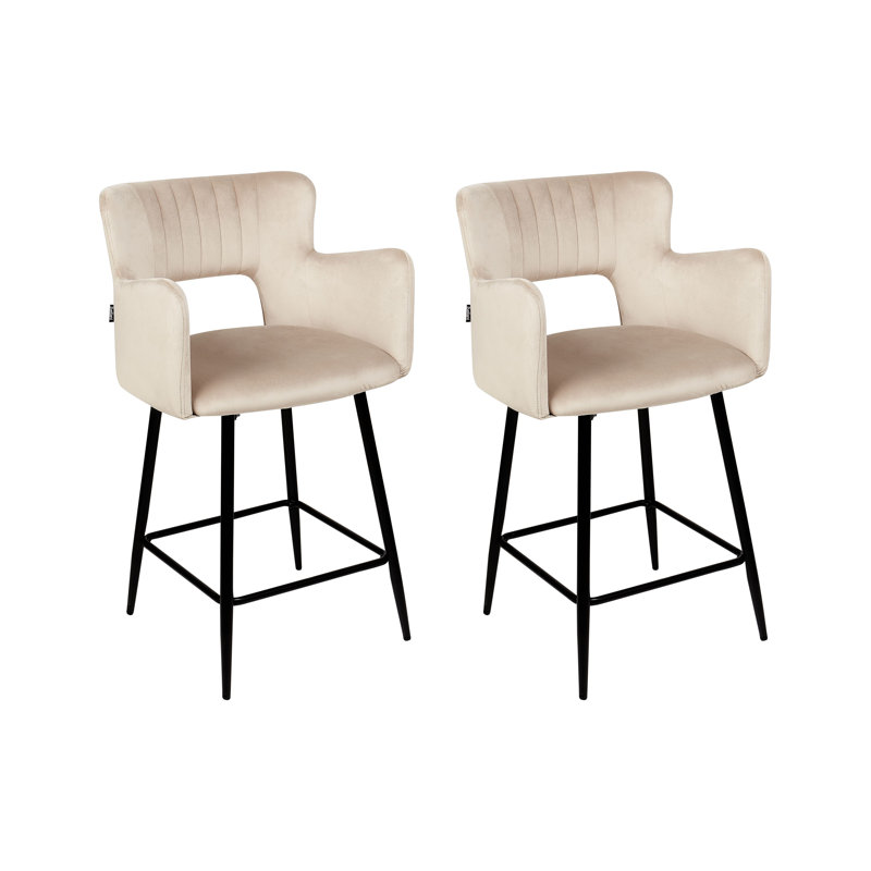 Panaca Upholstered Counter Stool with Metal Frame, Beige Velvet