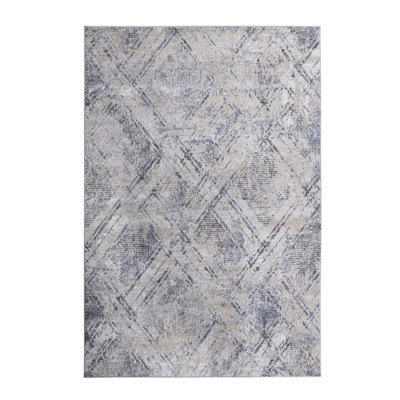 PAYAS Collection Blue Grey Geometric Runner Rug - Stain Resistant, Non-Shedding Hallway Carpet for Entryway & Living Room