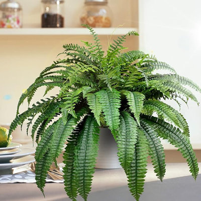 Artificial Boston Fern Bush, 16.69Inch Artificial Plants, Suitable for Decorating Office, Patio, Living Room Faux Greenery, 28 leaves