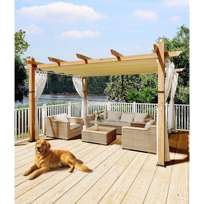 Pergola d'extérieur en aluminium avec abat-jour rétractable, Beige, H 88,8 po x l 120 po x P 156 po