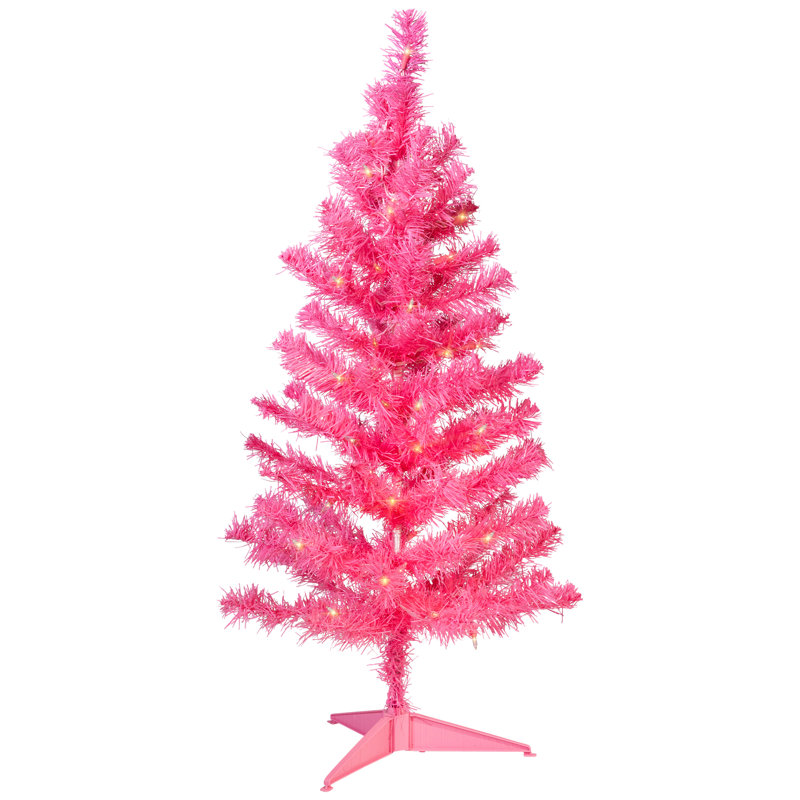Arbre de Noël artificiel Tinsel - 3 pi, rose, Pre-Lit