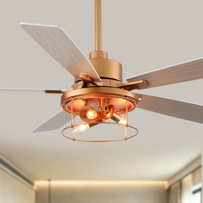 52" Modern Gold Ceiling Fan with Light and Remote, 6 Speeds Reversible DC Motor Chandelier for Bedroom, Living Room