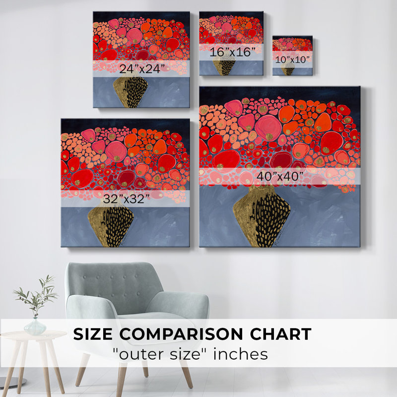 Coquelicots rouges sur toile, H 32 po x l 32 po x P 1,5 po