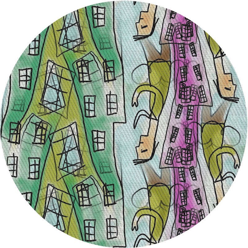 Tapis brun/vert à motifs, Rond 7 pi