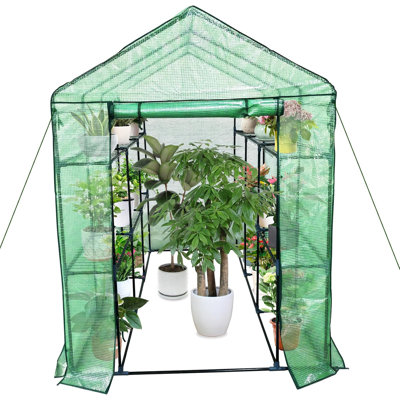 Serre de plain-pied avec porte à glissière à enroulement, serre portative intérieure et extérieure, serre à 3 niveaux et 6 tablettes pour le jardin extérieur