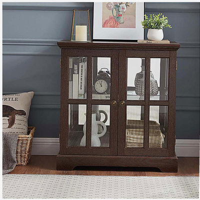 LED Curio Display Cabinet,Antique Display Cabinet with Adjustable Shelves,Retro Design Quality Showcase with Lattice Doors