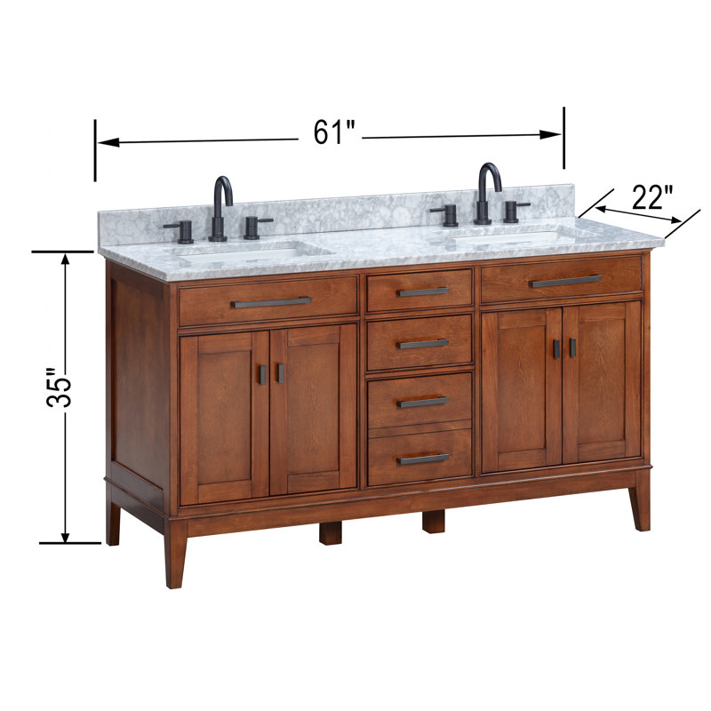 Anglet 60" Double Bathroom Vanity with Top, Carrera White, Tobacco