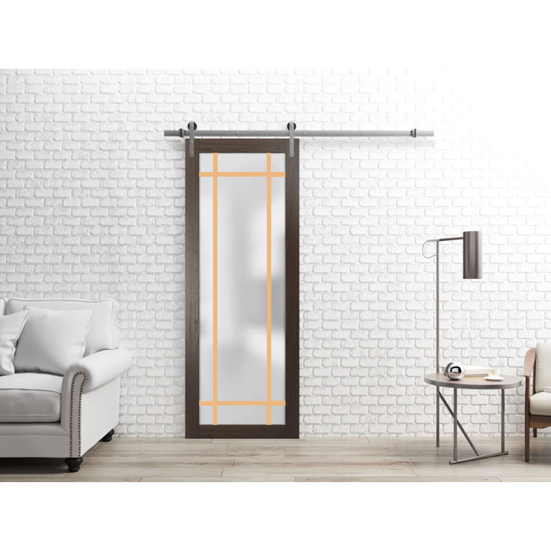 Porte de grange en bois manufacturé 2113, 30 po x 96 po, Cendre chocolat / chrome