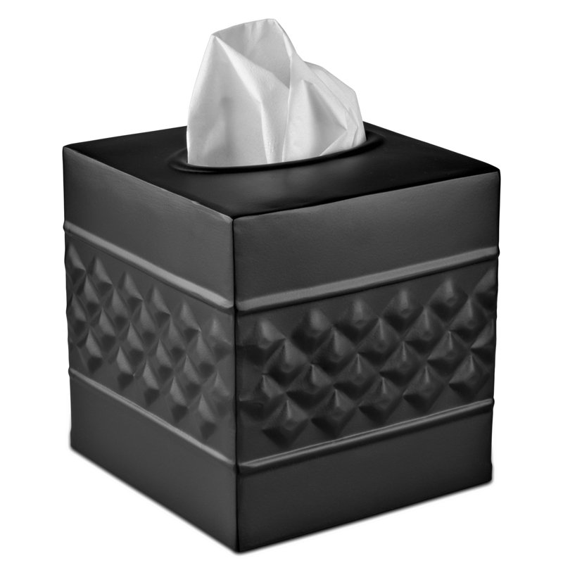 Geometric Embossed Metal Tissue Box Cover, Black