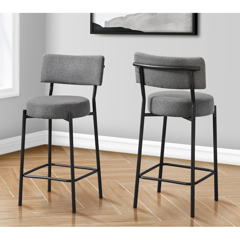 Ensemble de 2 tabourets de bar contemporains en tissu gris et en métal noir, pour le confort et le style de la cuisine moderne