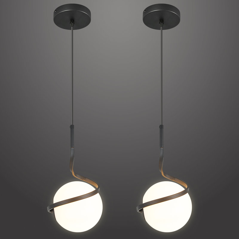 Luminaire suspendu moderne moderne en verre avec lustre globe en verre pour îlot de cuisine pour salon / chambre à coucher (paquet de 2)
