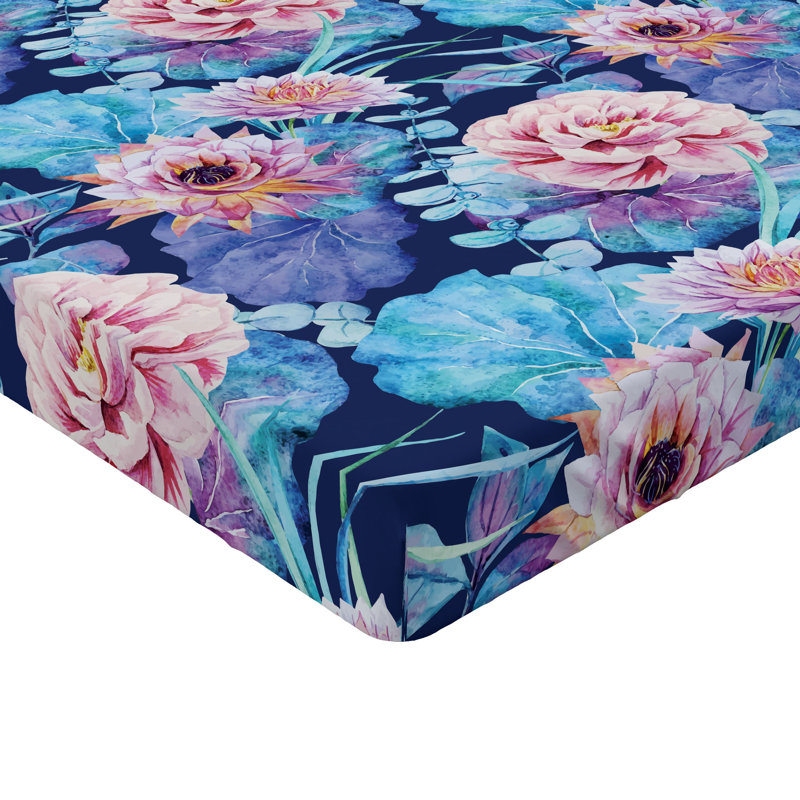 Drap-housse Ambesonne, Rose séchée, azur, bleu / floral, Drap-housse très grand californien