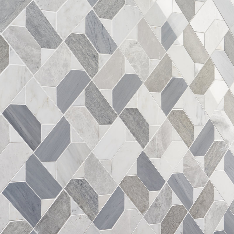Pledge 12.83 In. X 12.83 In. Polished Marble Luxury Mosaic Floor And Wall Tile (1.14 Sq. Ft. / Each), Glacier Gray