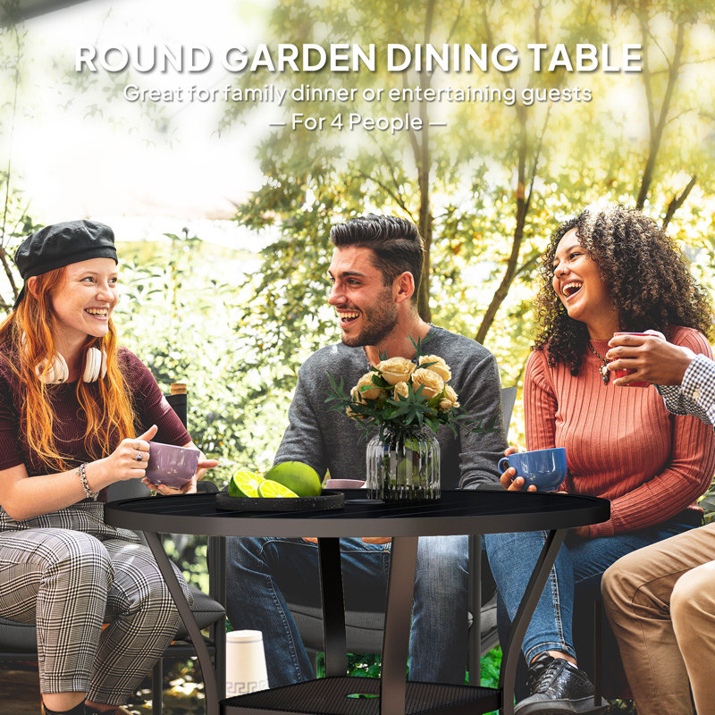 Round Metal Outdoor Dining Table With Umbrella Hole , 90cm cm W 90cm cm D