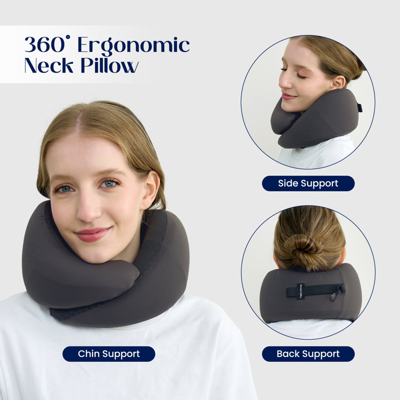 Memory Foam Cooling Travel Pillow, Charcoal Gray