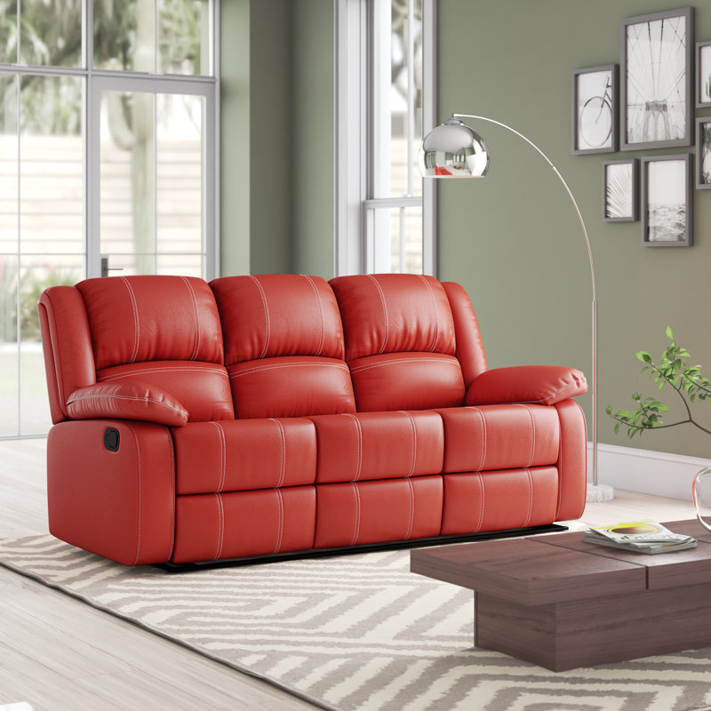 Declan 81.5'' Faux Leather Pillow Top Arm Reclining Sofa, Red