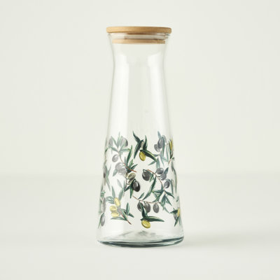 Carafe en verre olive avec couvercle en bois