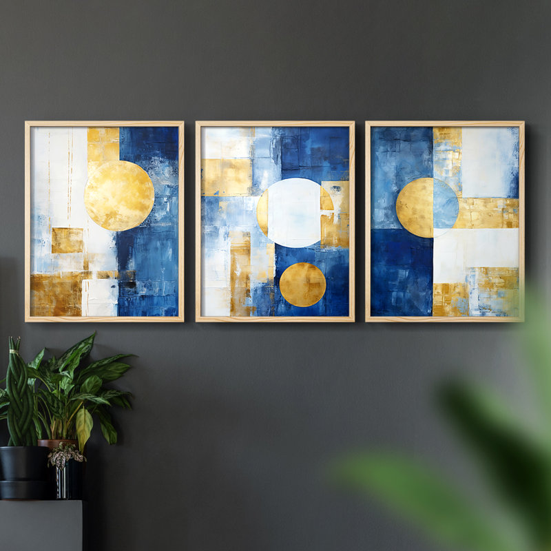Abstract  Series  CLXXIII  -Set Of 3 Framed Giclee Prints -Ready to Hang, 10" H x 8" W, Natural Framed