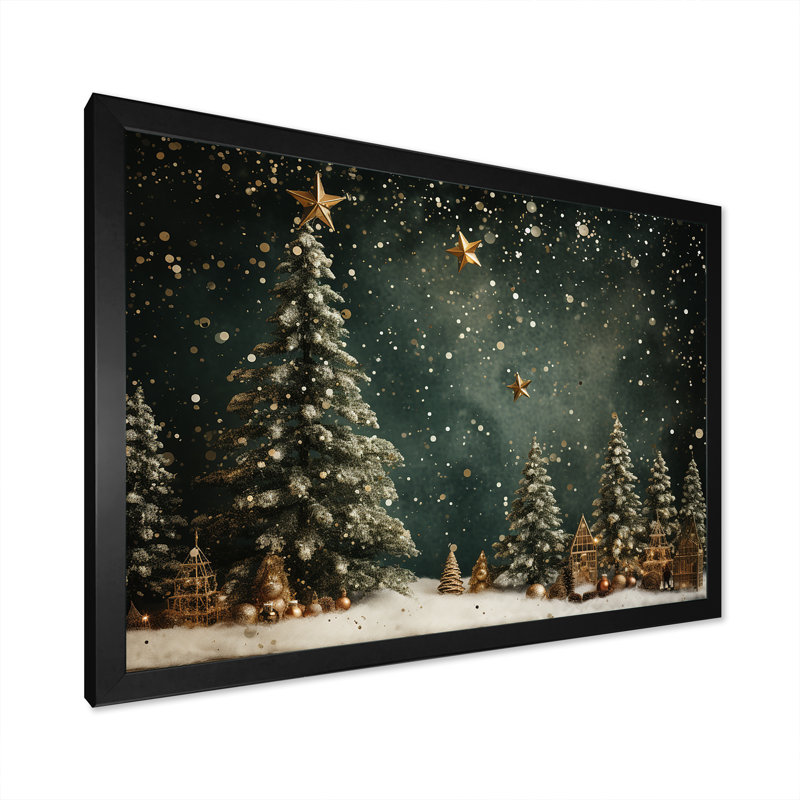 Décoration de sapin vert de Noël - Art mural sur toile de pin, H 34 po x l 44 po, Noir, Impression encadrée