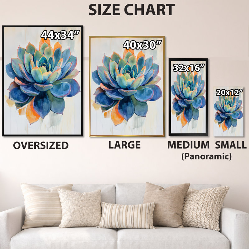 Rosette de succulente éclatante - Affiche encadrée « Désert bleu », H 32 po x l 24 po, Cadre photo noir