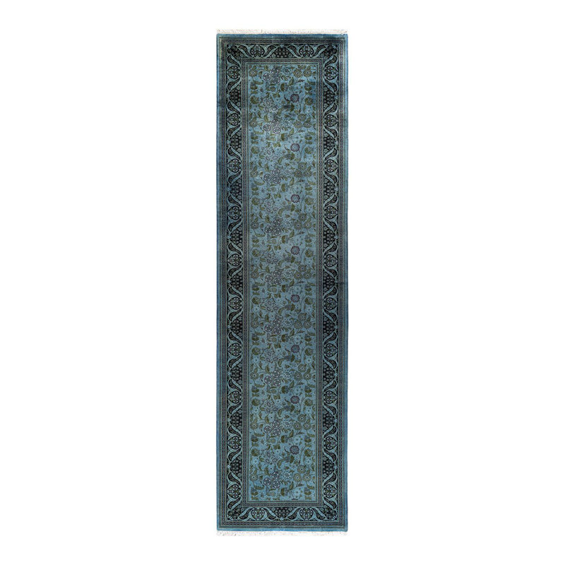Tapis bleu noué à la main de conception unique Holsworth - bleu