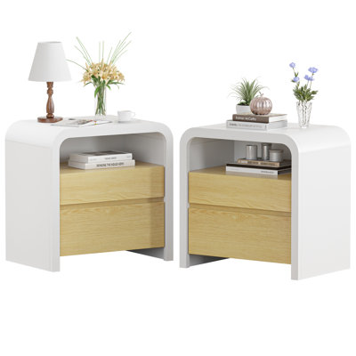 Rustic Farmhouse Nightstand with Two Drawers and Open Shelf by Ophelia & Co.