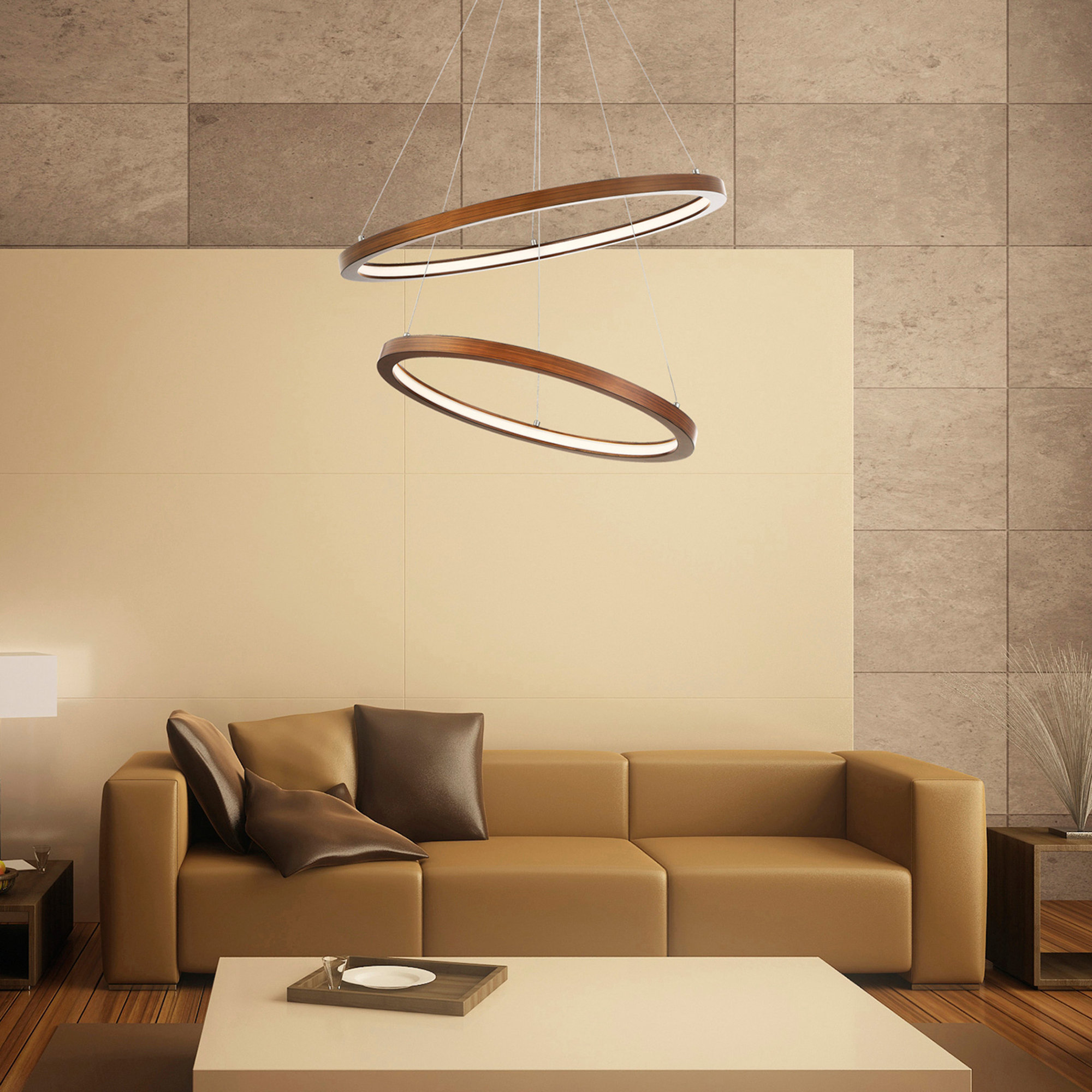 Saleigh 2 - Light Metal LED Geometric Chandelier, Walnut, 1.25" H x 28" W x 28" D