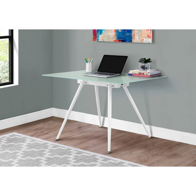 Bureau d'ordinateur, bureau personnel, ordinateur portable, L 48 po, travail, métal blanc, verre trempé, contemporain, moderne
