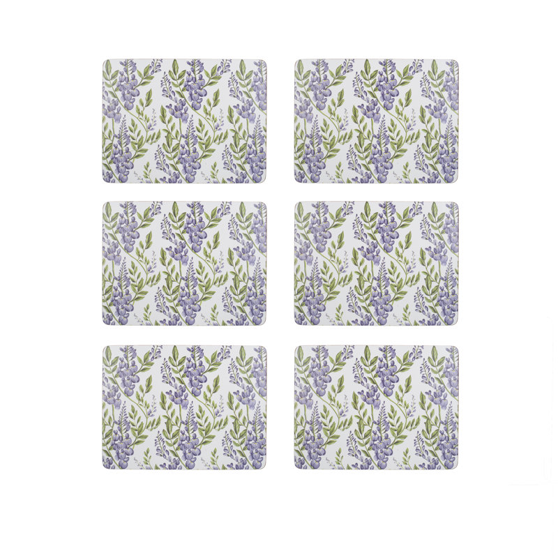 Wisteria Lacquered With Cork Backing Floral Rectangle Placemat