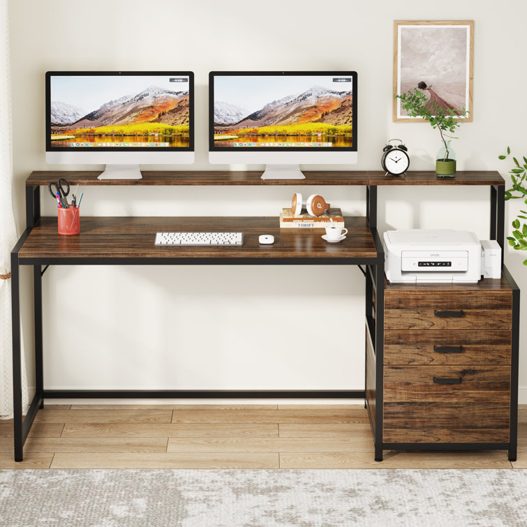 Denfield Desk with Hutch 17 Stories Color: Brown/Black