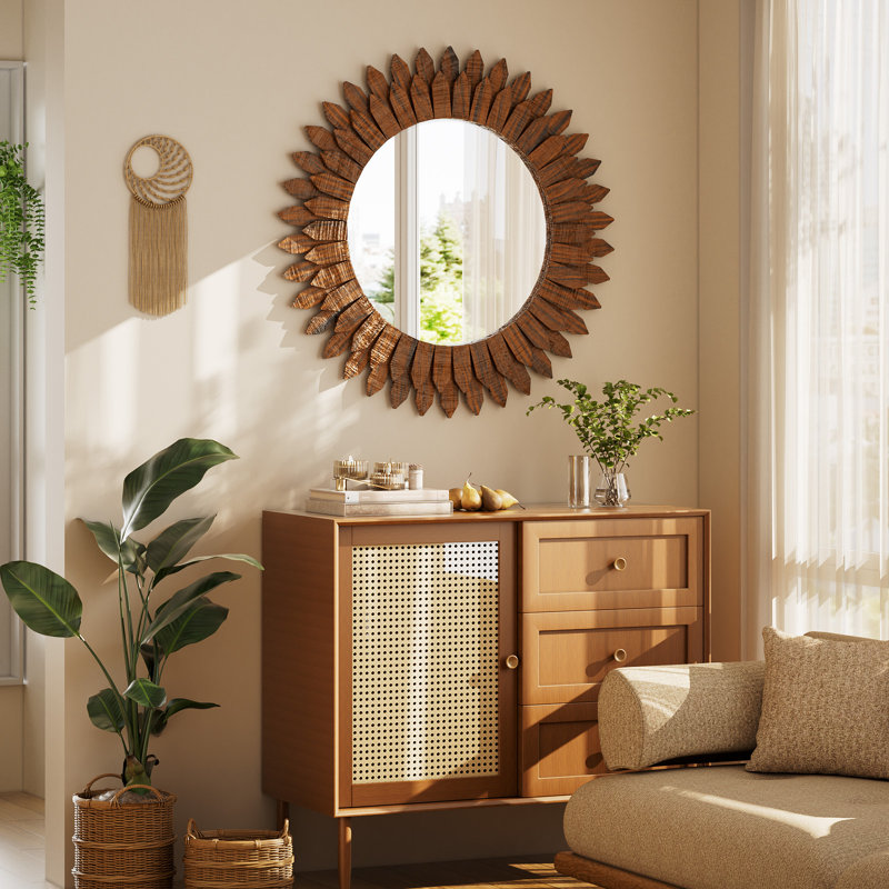 Decorative Wood Framed Round Mirror, Espresso Wood, 24" x 24"