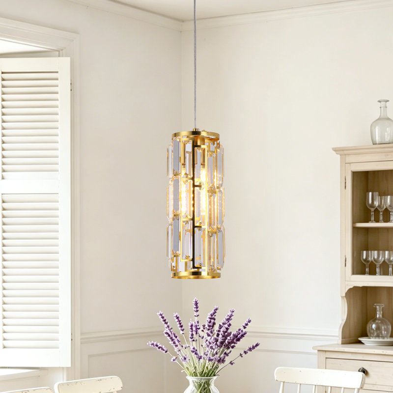 Deimonas 1 - Light Crystal Cylinder Pendant Light, Gold